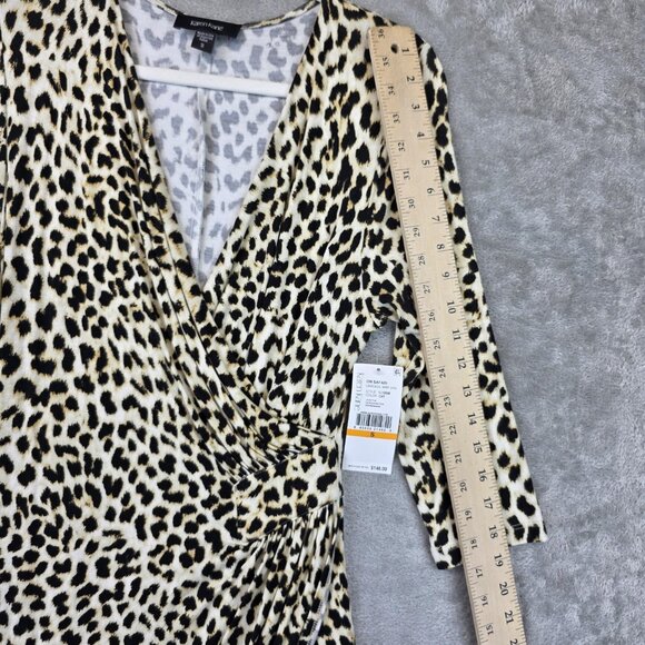Karen Kane Dress Womens Small Animal Print Safari Cascade Wrap Cheetah 3/4 - Picture 5 of 12